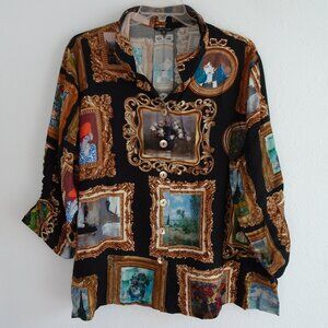 John Mark Picture Museum Print Tunic Top Women's Plus Size 3X Wire Collar NEW